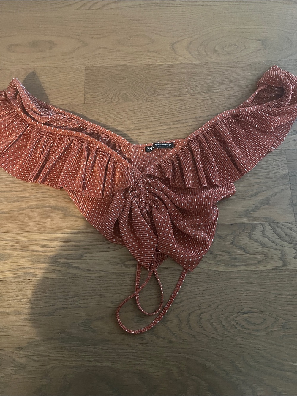 Zara Rust Red Ruffle Off-Shoulder Crop Top